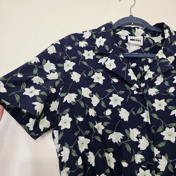 Vintage Floral Cottagecore Fit & Flare Dress Womens M Blue Modest Teacher 90s - Picture 3 of 9